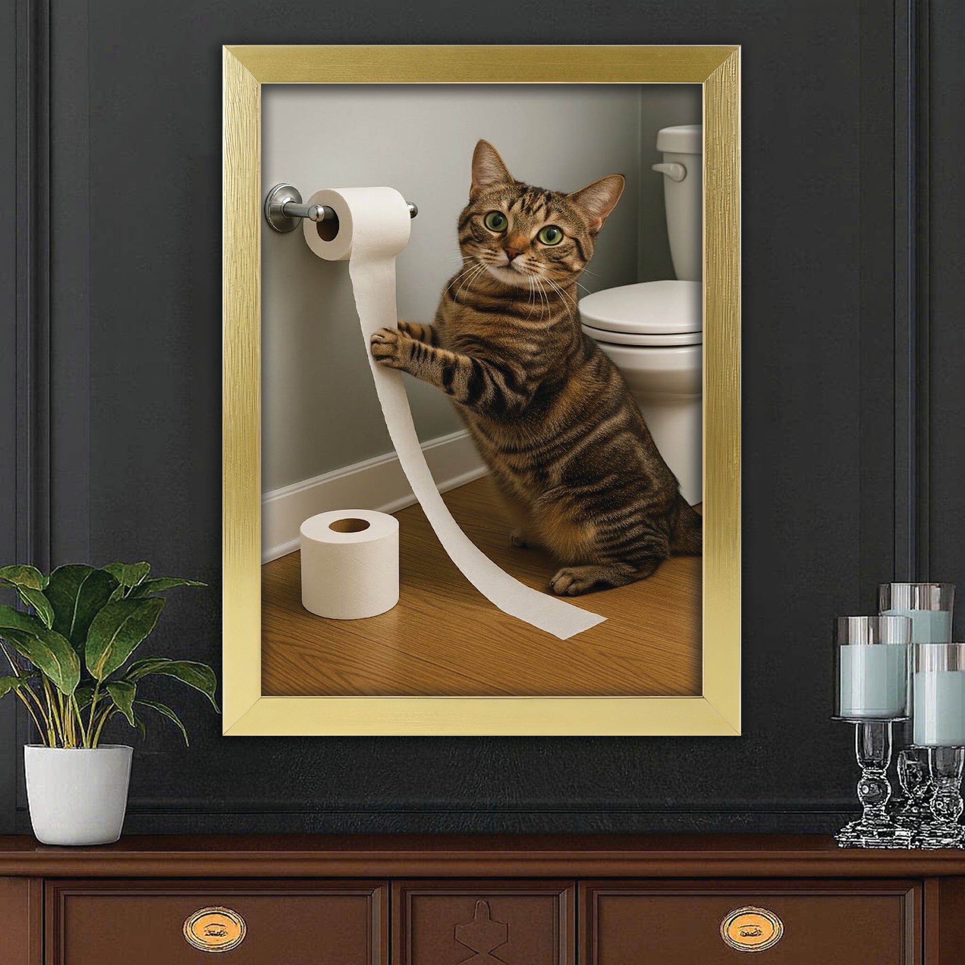 Custom Photo Cat Bathroom Style 18 Canvas Framed Wall Art Gift For Canvas Framed Wall Art