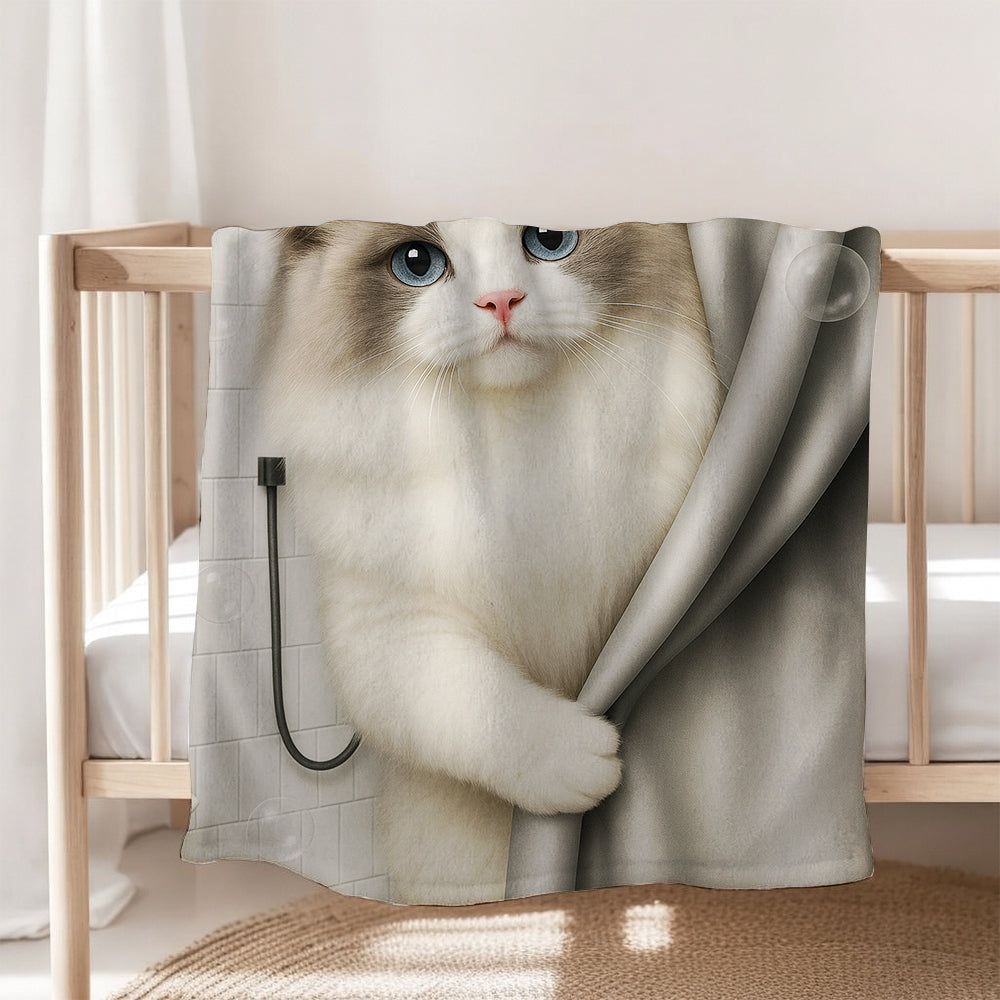 Custom Cat Photo Cat  In Bathroom Blanket Gift For Cat Lovers