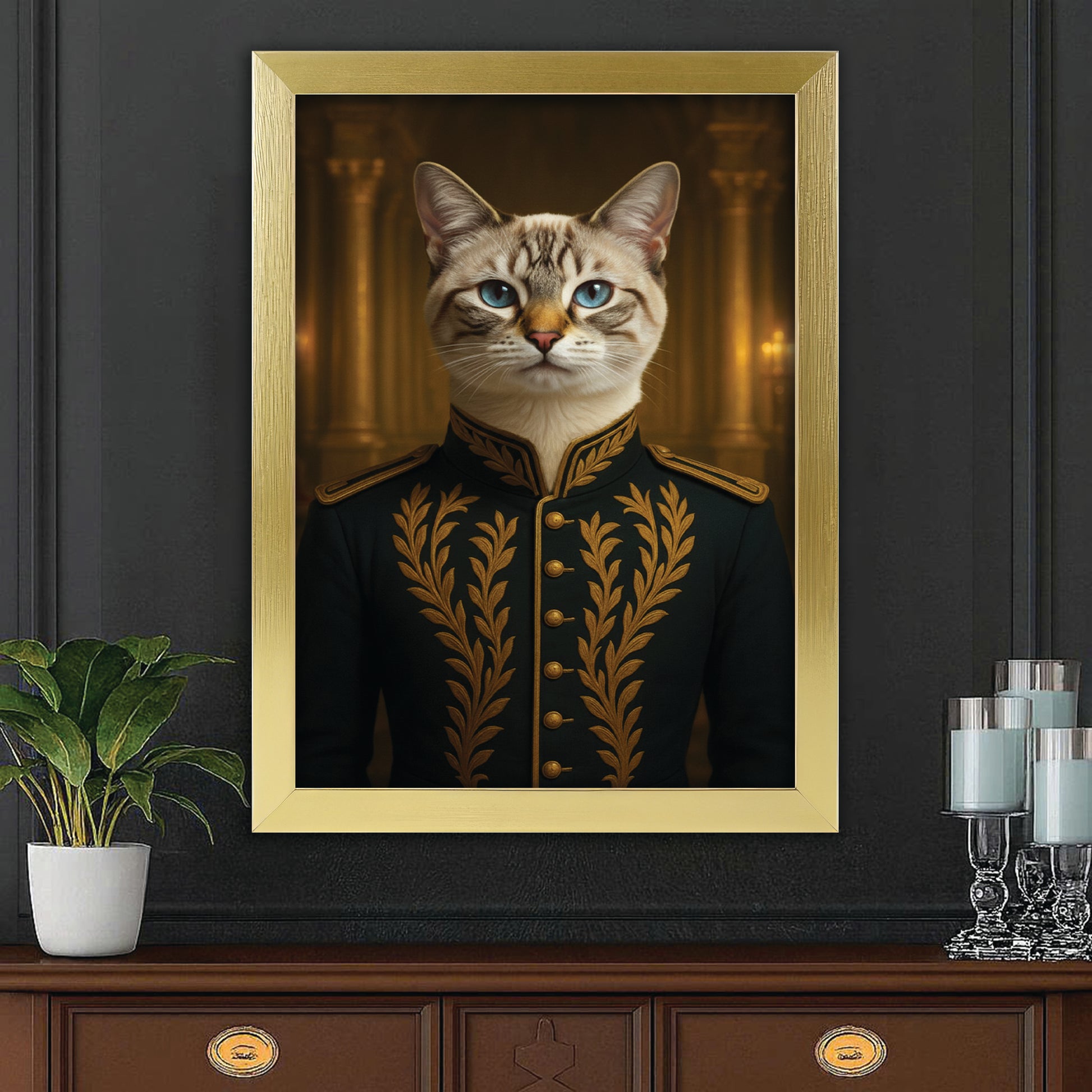 Custom Photo Cat Royal Style 10 Canvas Framed Wall Art Gift For Cat Lovers