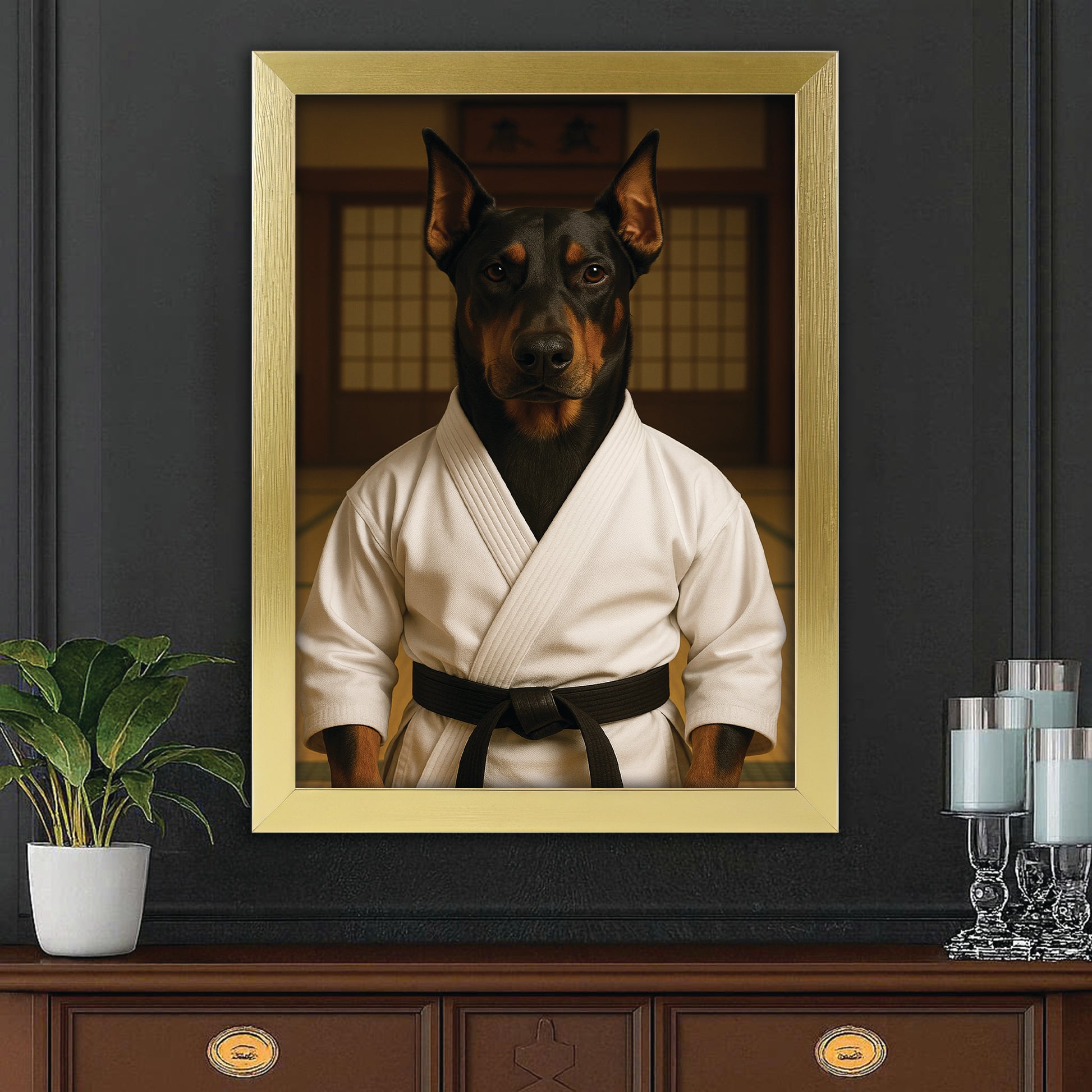 Custom Photo Karate Dog Canvas Framed Wall Art Gift For Dog Lovers