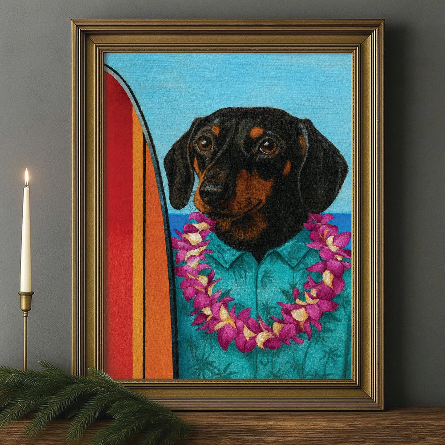 Custom Photo Surfer Dog Canvas Framed Wall Art Gift For Dog Lovers
