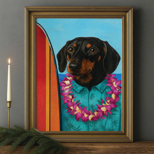 Custom Photo Surfer Dog Canvas Framed Wall Art Gift For Dog Lovers