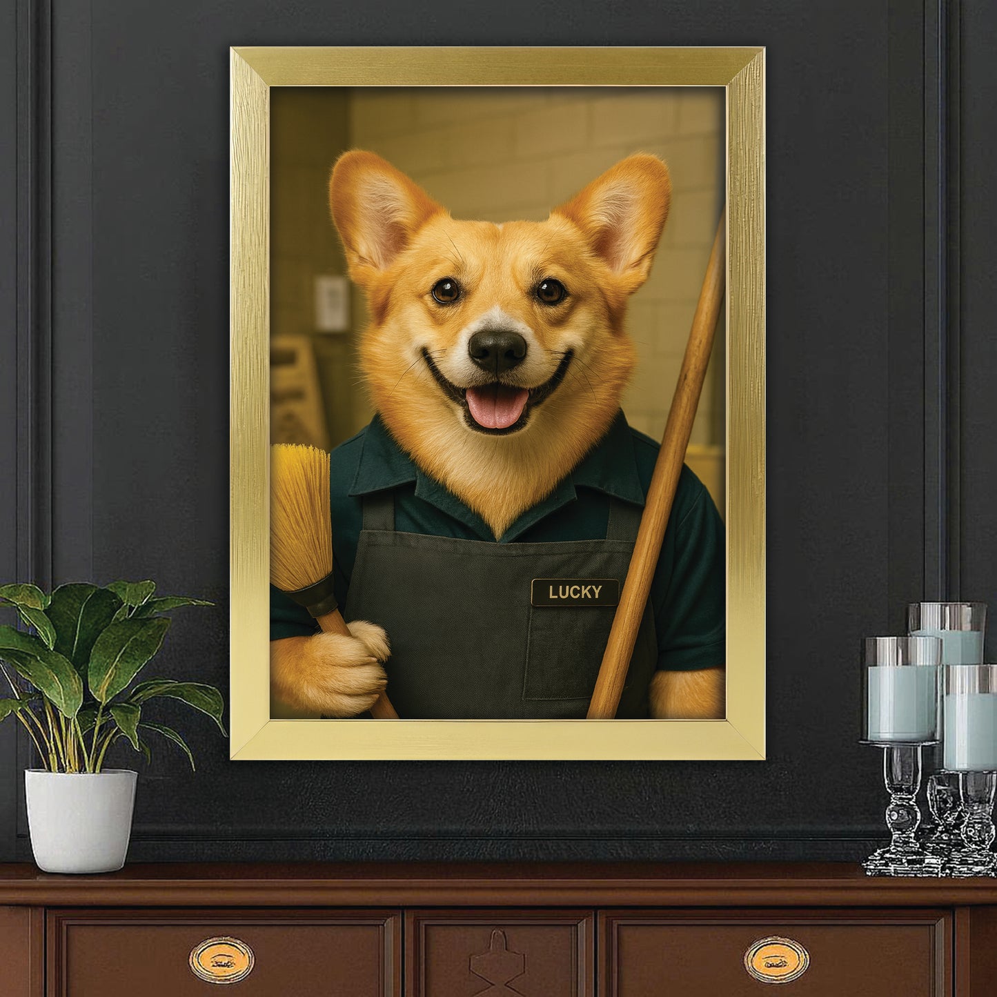 Custom Photo Janitor Dog Canvas Framed Wall Art Gift For Dog Lovers