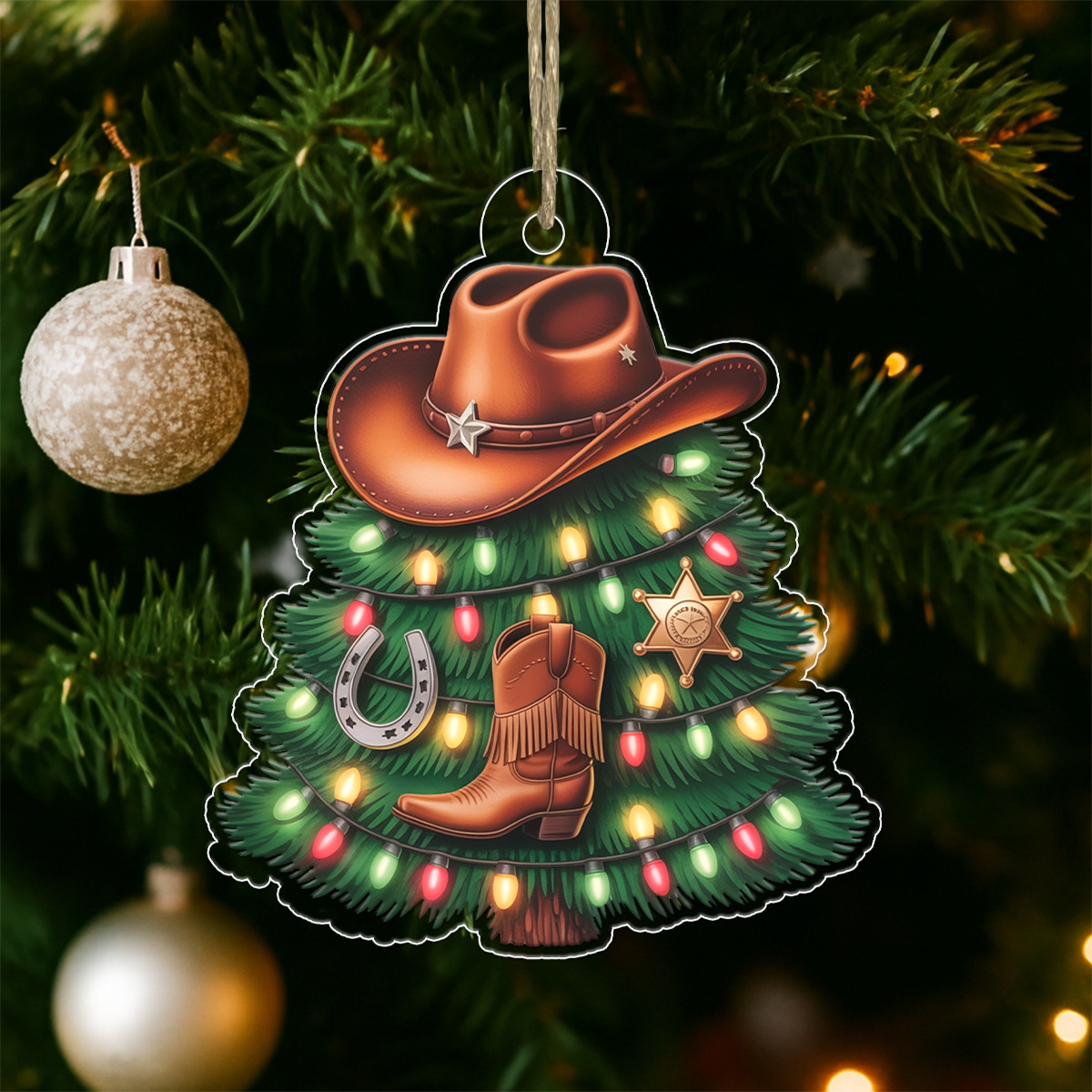 2D Acrylic Ornament Personalized Cowboy Christmas Tree Acrylic Ornament Christmas Gift