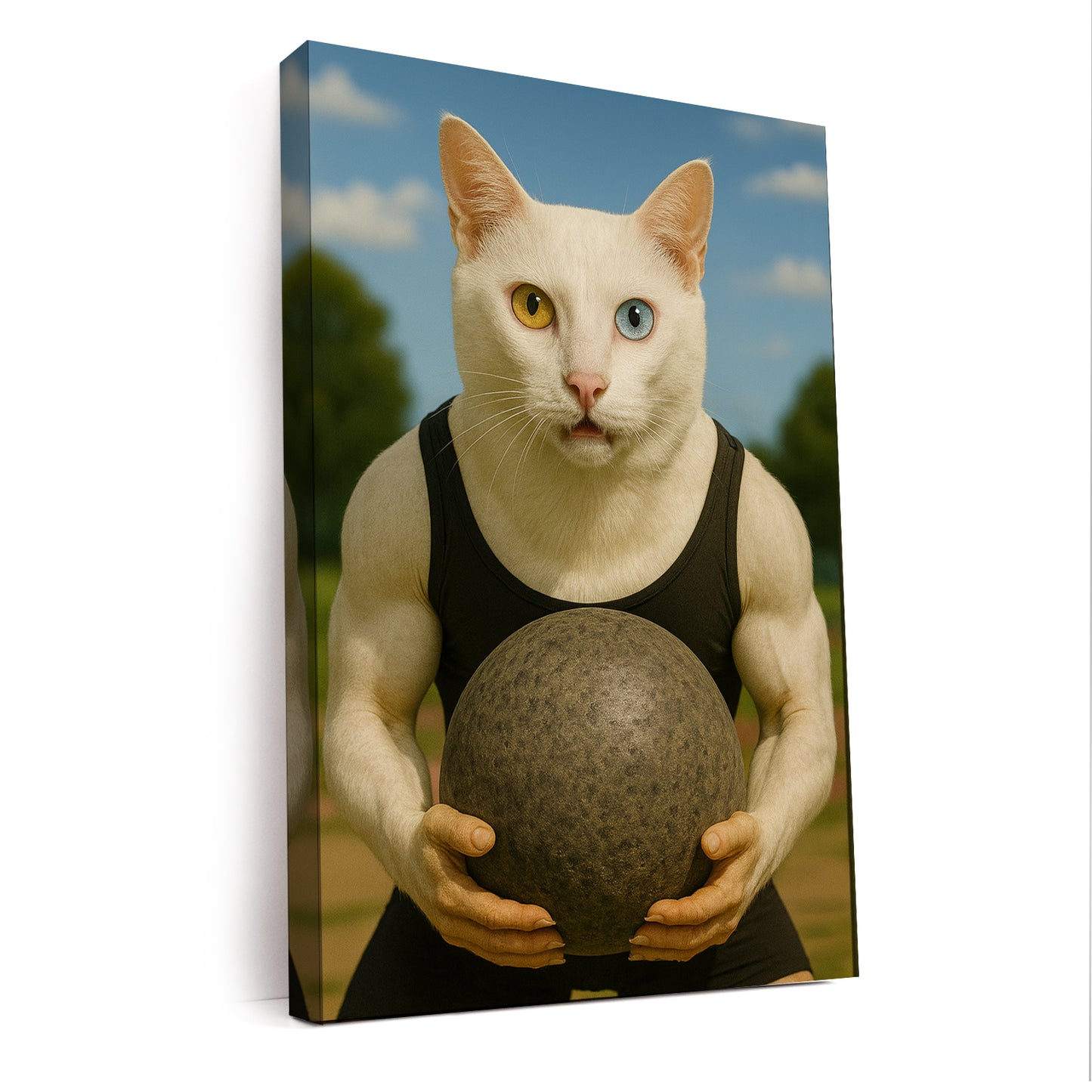 Custom Photo Strongman Cat Canvas Gift For Cat Lovers