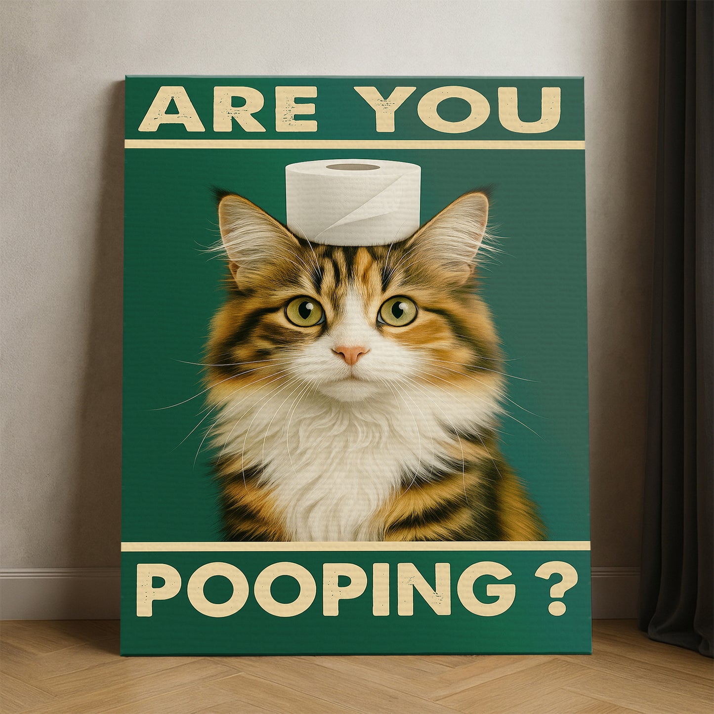 Custom Photo Funny Cat In Bathroom Canvas