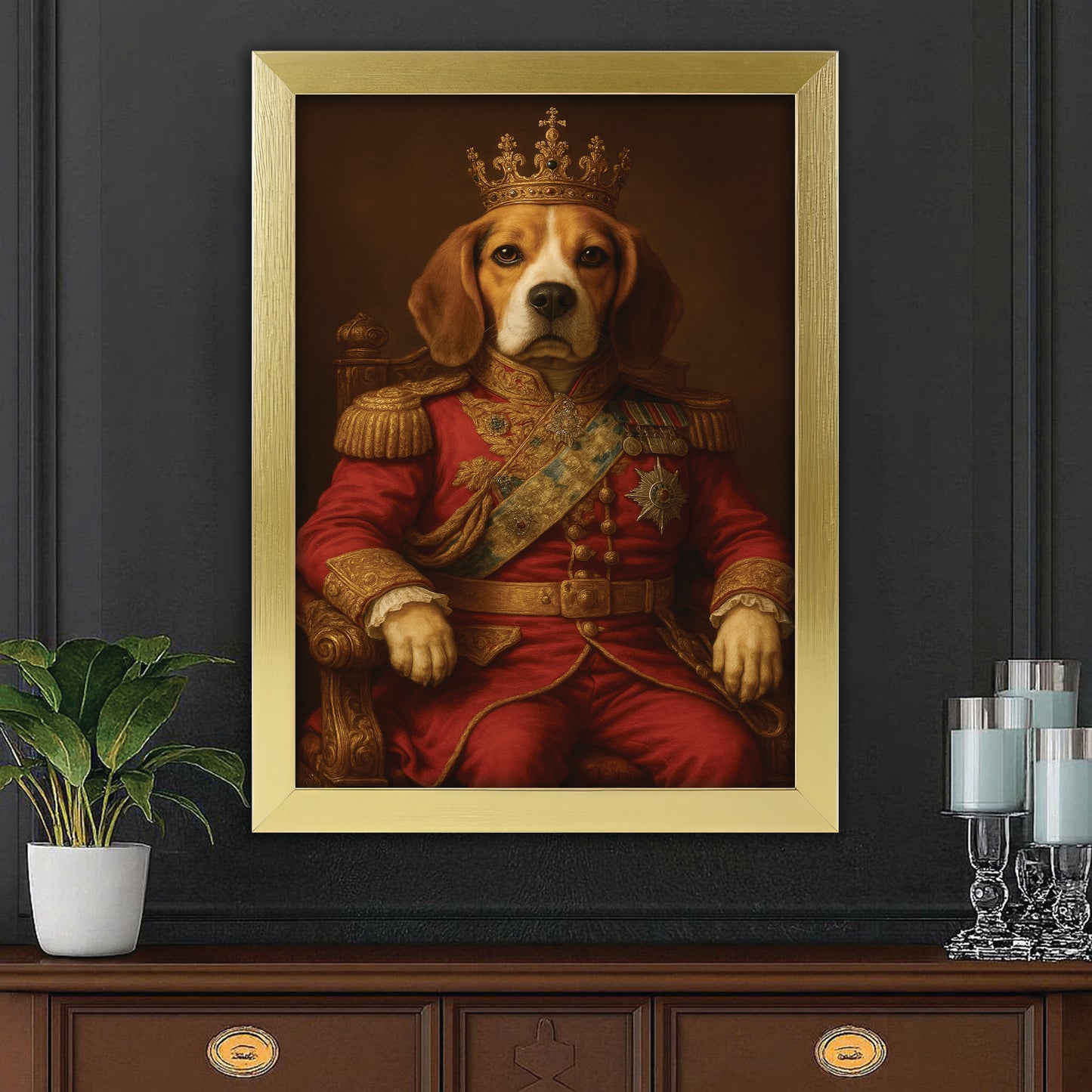 Custom Photo King Dog With Crown Royal Canvas Framed Wall Art Gift For Dog Lovers