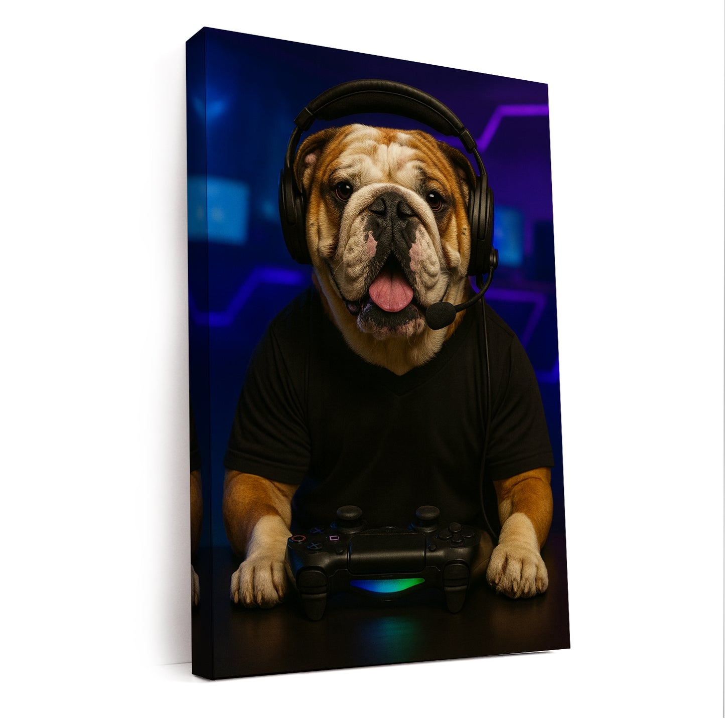 Custom Photo Gamer Dog Canvas Gift For Dog Lovers