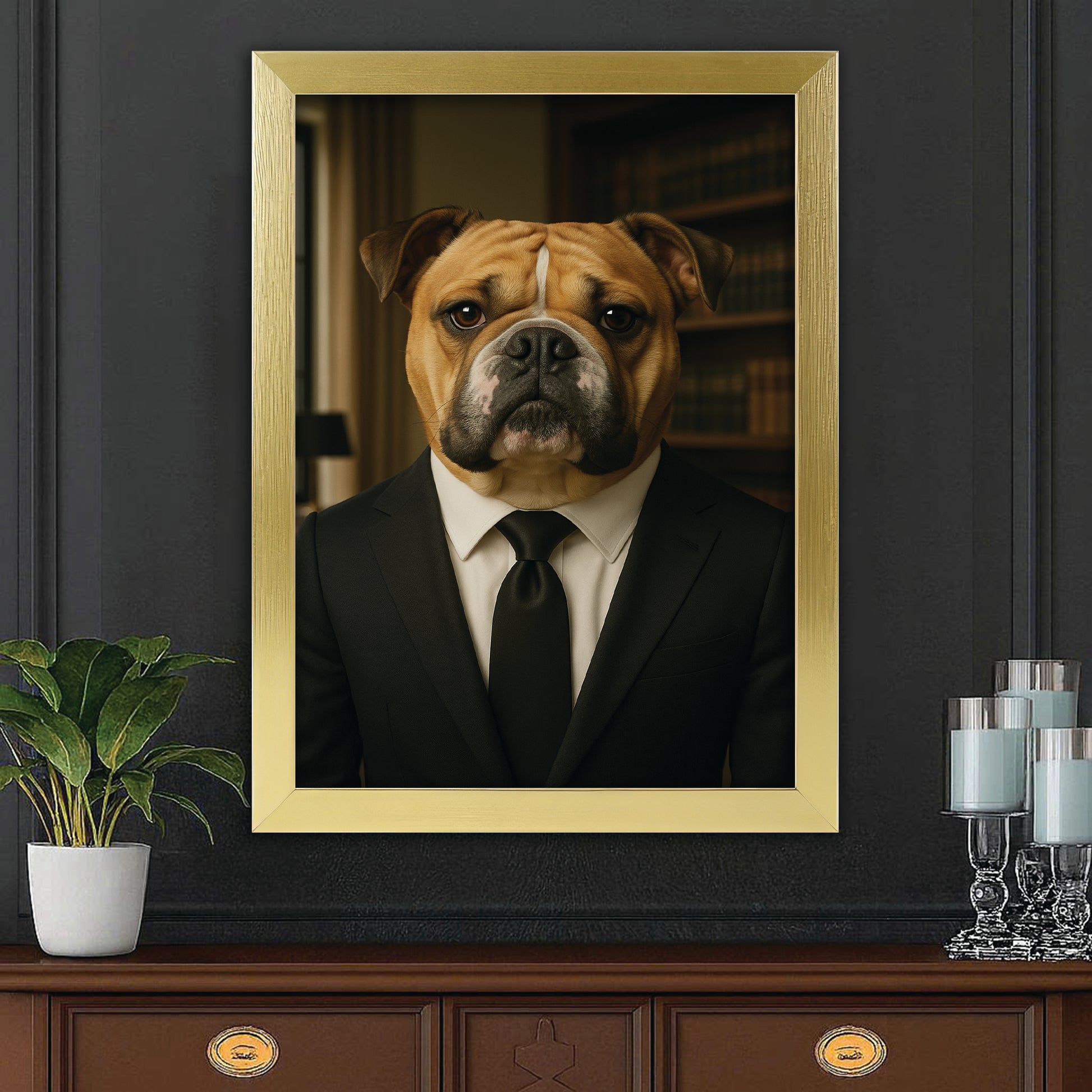 Custom Photo Business man Ceo Dog Canvas Framed Wall Art Gift For Dog Lovers