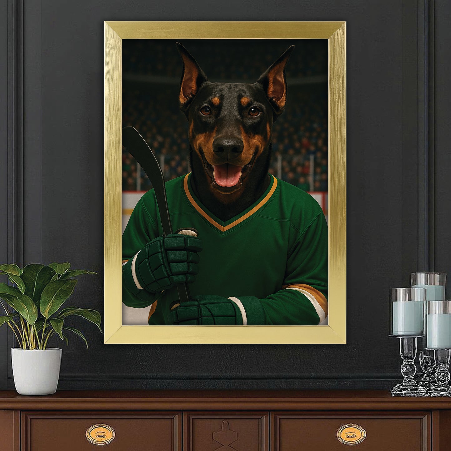Custom Photo Hockey Player Dog Canvas Framed Wall Art Gift For Dog Lovers
