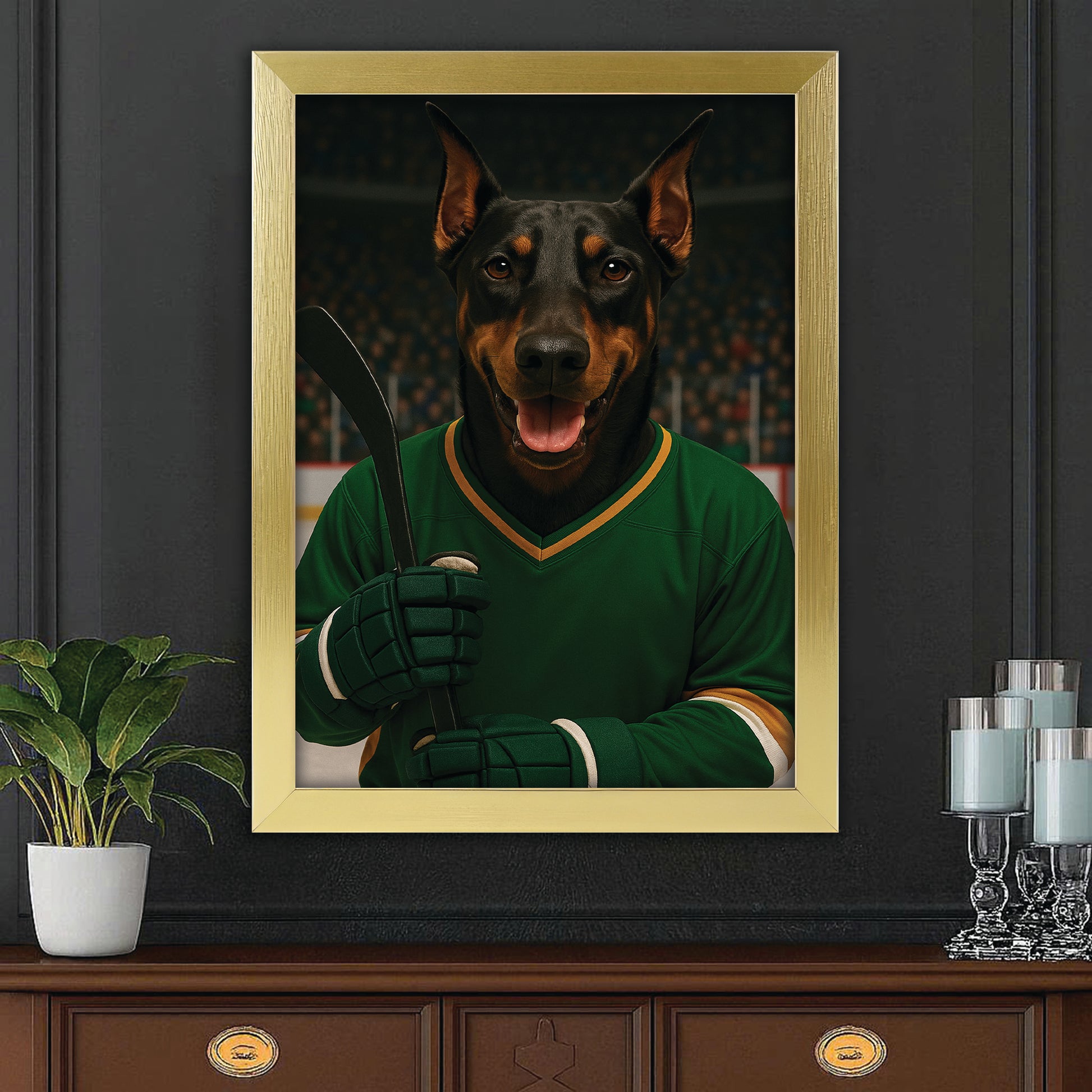 Custom Photo Hockey Player Dog Canvas Framed Wall Art Gift For Dog Lovers