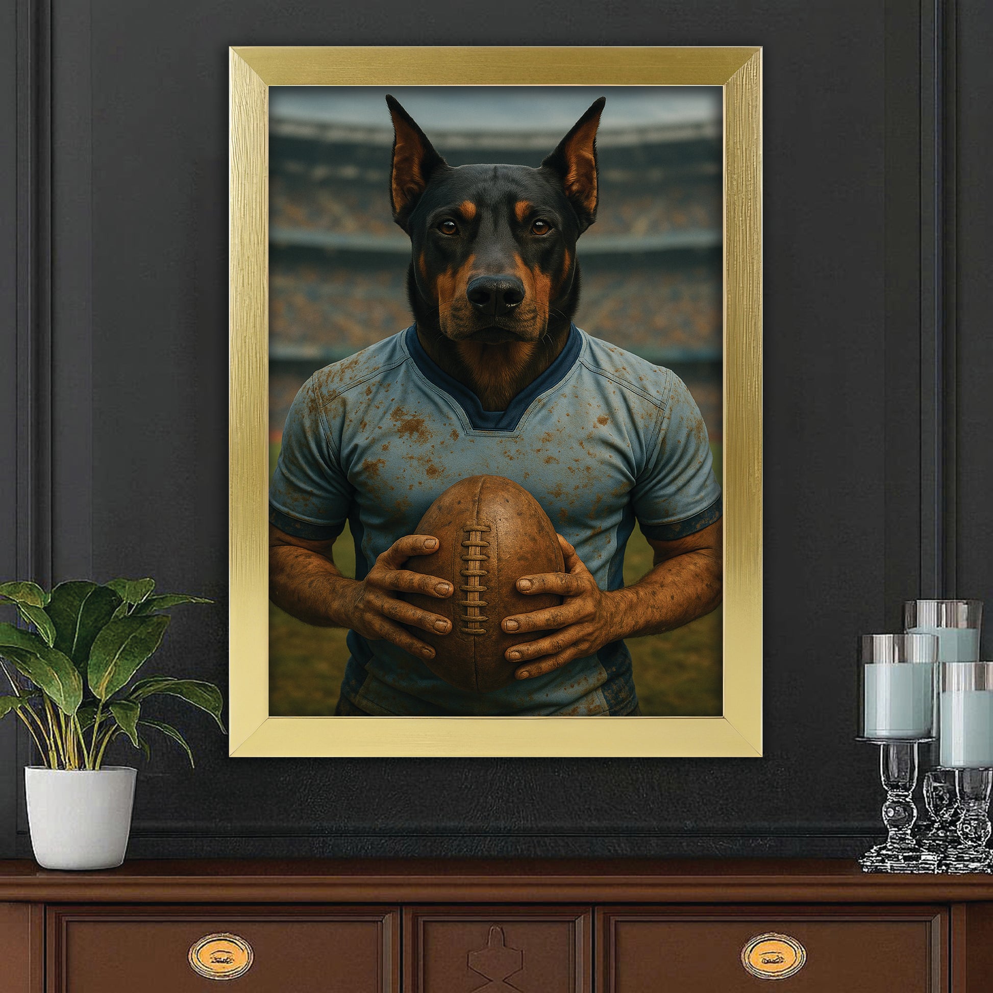 Custom Photo Rugby Dog Canvas Framed Wall Art Gift For Dog Lovers