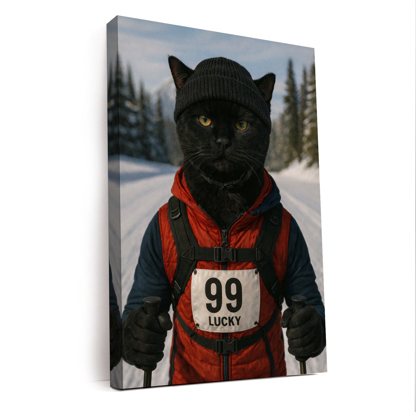 Custom Photo Cross Country Ski Cat Canvas Gift For Cat Lovers