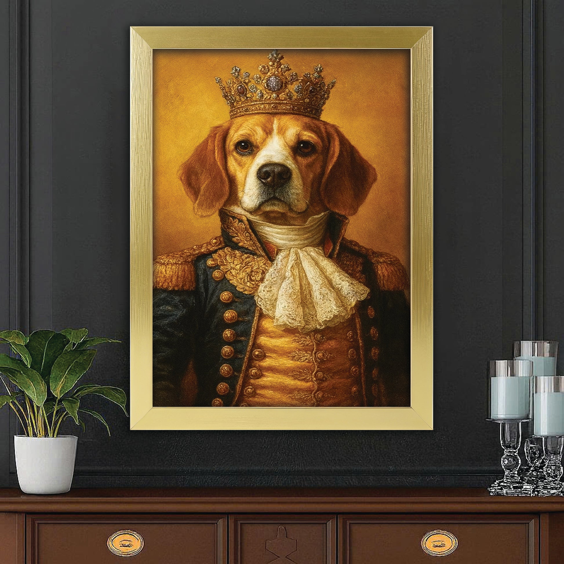 Custom Photo Dog King Royal Canvas Framed Wall Art Gift For Dog Lovers