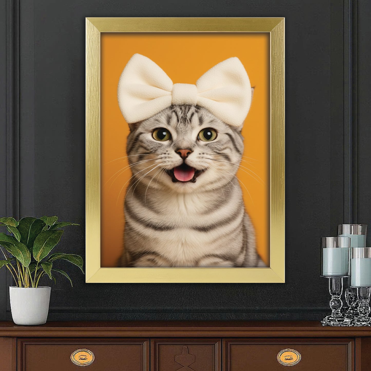 Custom Photo Cat Bathroom Style 37 Canvas Framed Wall Art Gift For Cat Lovers