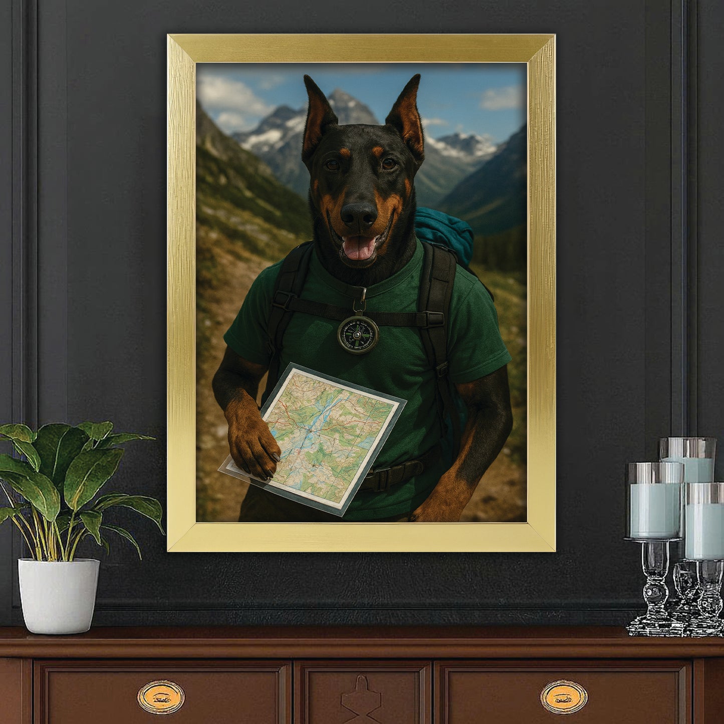Custom Photo Explorer Hiking Dog Canvas Framed Wall Art Gift For Dog Lovers