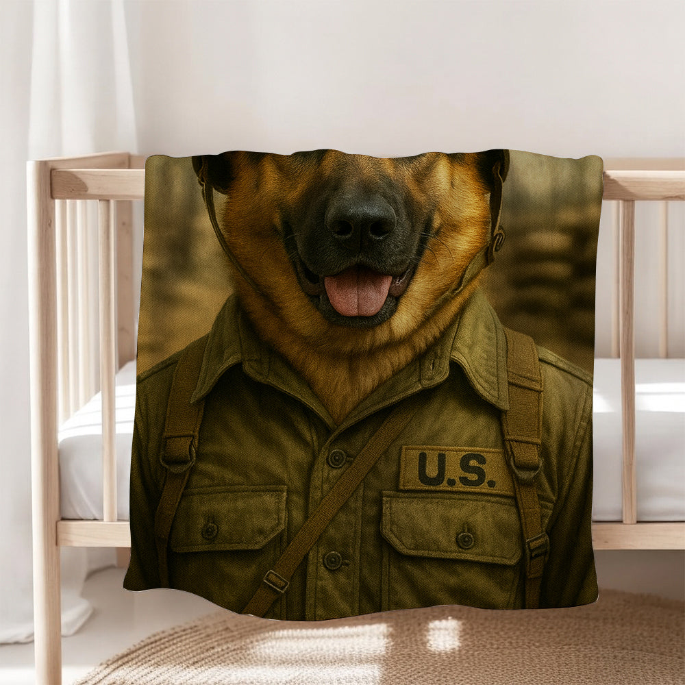 Custom Photo Military Dog BlanketGift For Dog Lovers