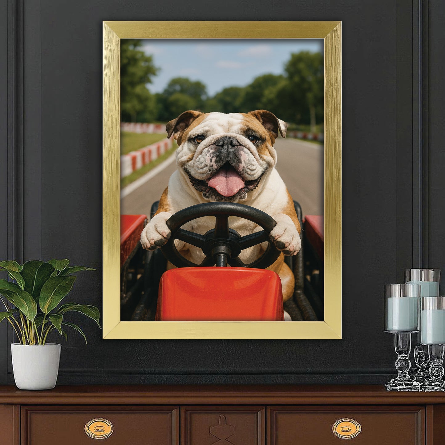 Custom Photo Dog Go Kart Canvas Framed Wall Art Gift For Dog Lovers