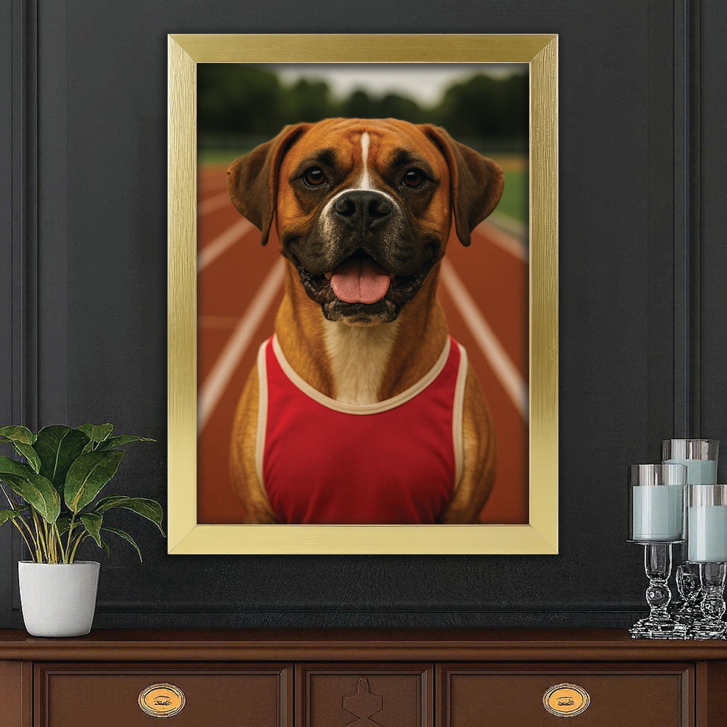 Custom Photo Runner Dog Canvas Framed Wall Art Gift For Dog Lovers