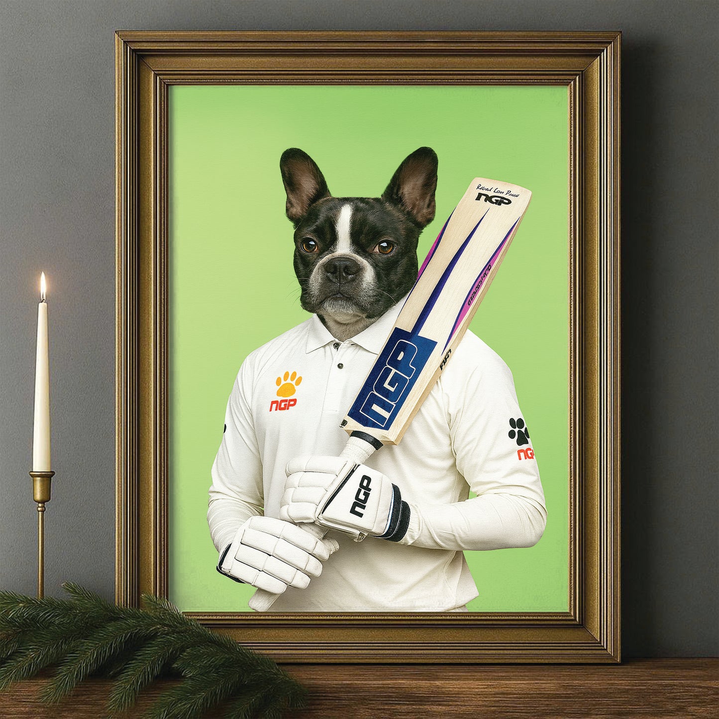 Custom Photo Cricketer Dog Canvas Framed Wall Art Gift For Dog Lovers