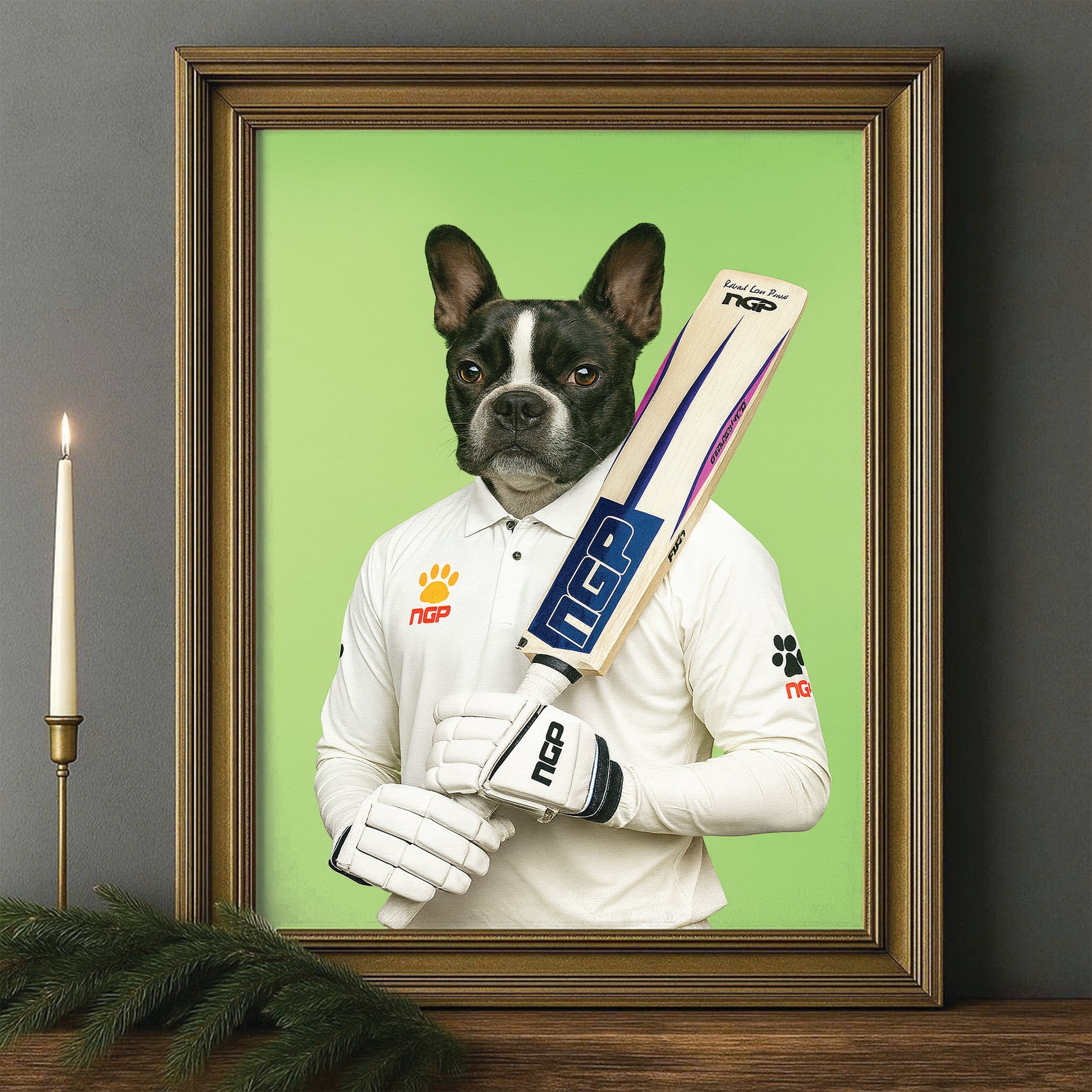 Custom Photo Cricketer Dog Canvas Framed Wall Art Gift For Dog Lovers