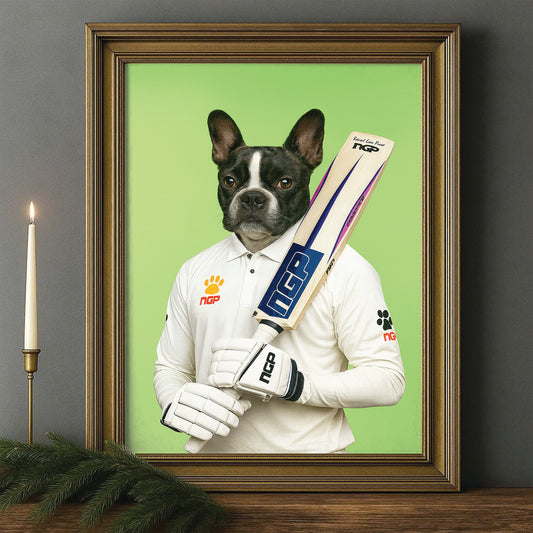 Custom Photo Cricketer Dog Canvas Framed Wall Art Gift For Dog Lovers