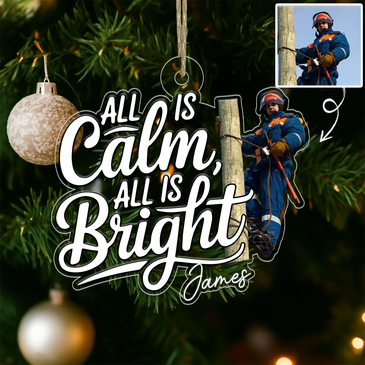 Custom Photo Electrician Gift Lineman Hero Acrylic Ornament Christmas Gift