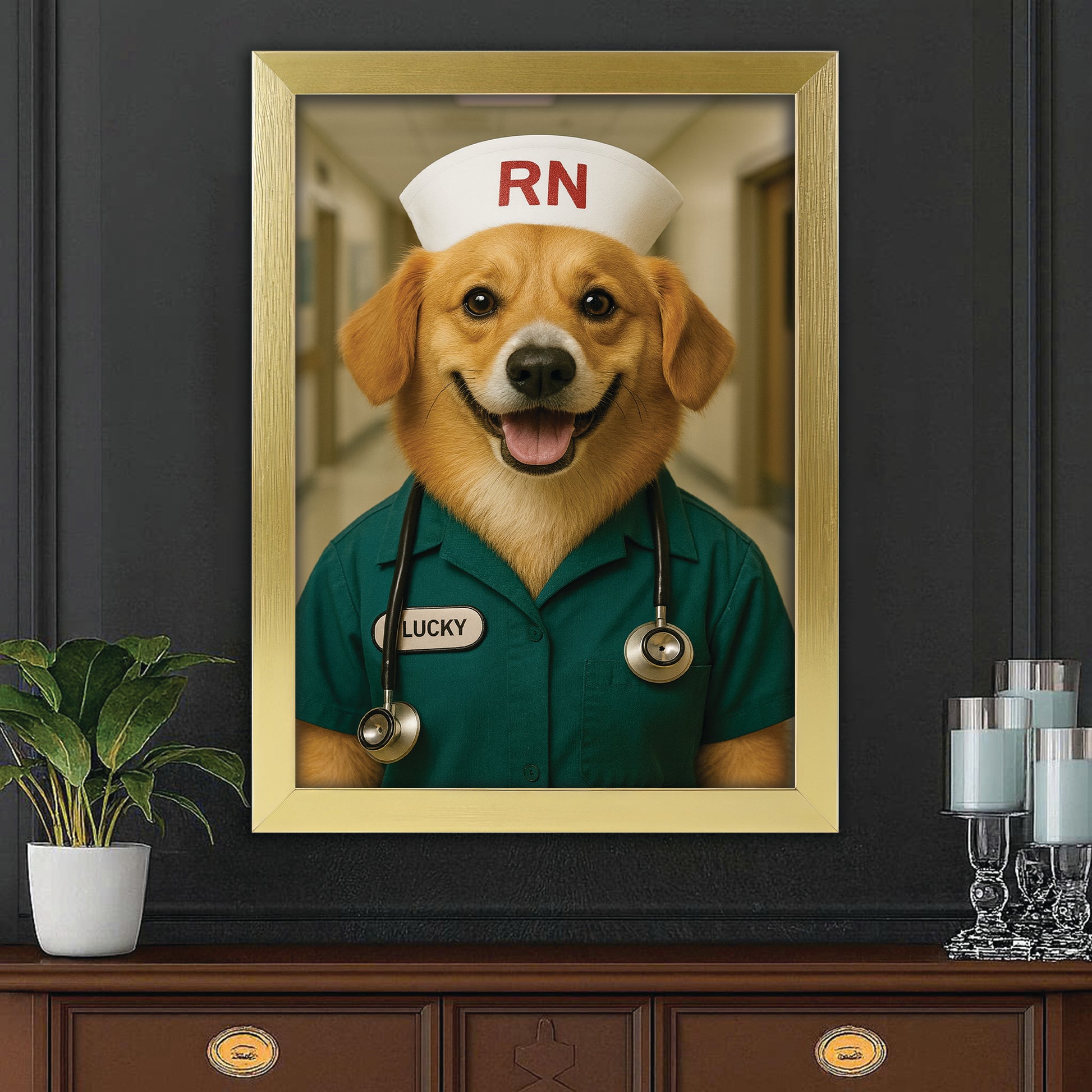 Custom Photo Registed Nurse Dog Canvas Framed Wall Art Gift For Dog Lovers