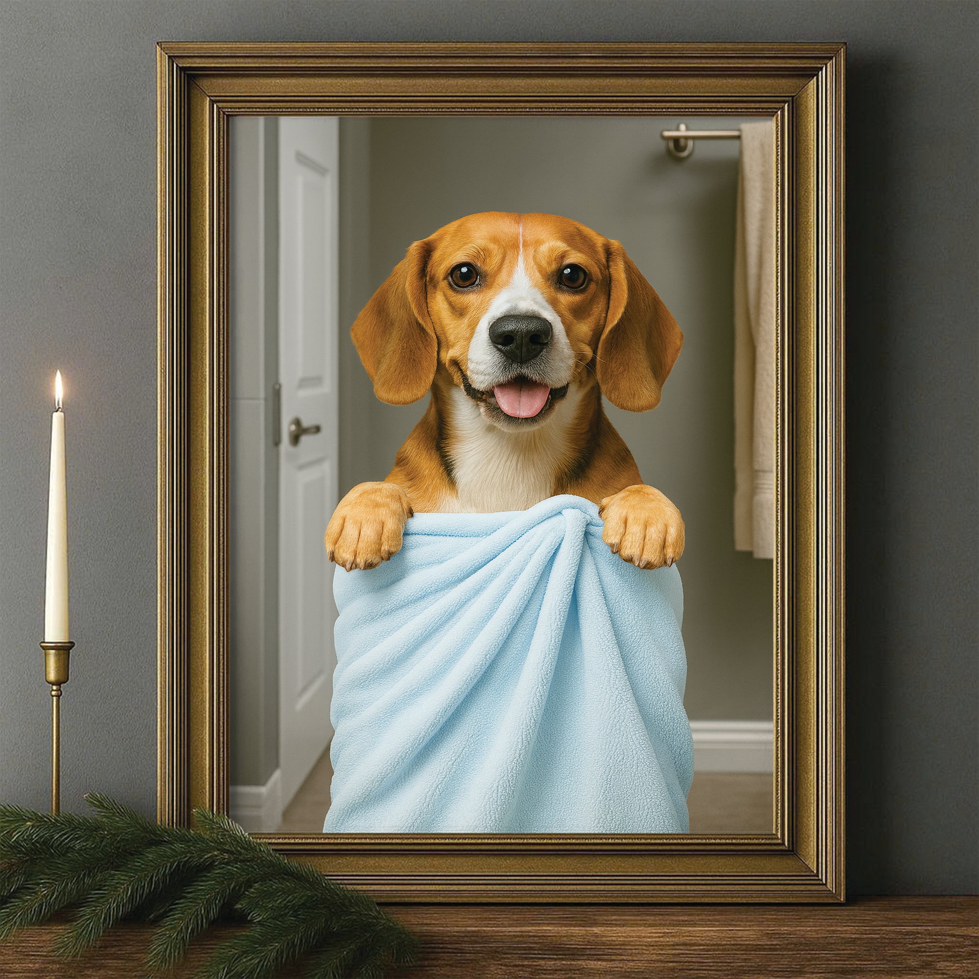 Custom Dog Photo In Bathroom Canvas Framed Wall Art Dog Lover Gifts