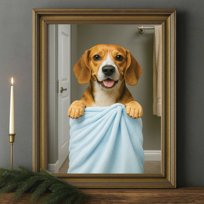 Custom Dog Photo In Bathroom Canvas Framed Wall Art Dog Lover Gifts