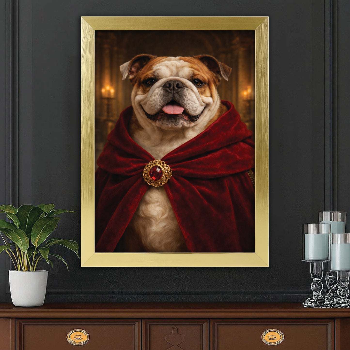 Custom Photo King Royal Dog Canvas Framed Wall Art Gift For Dog Lover