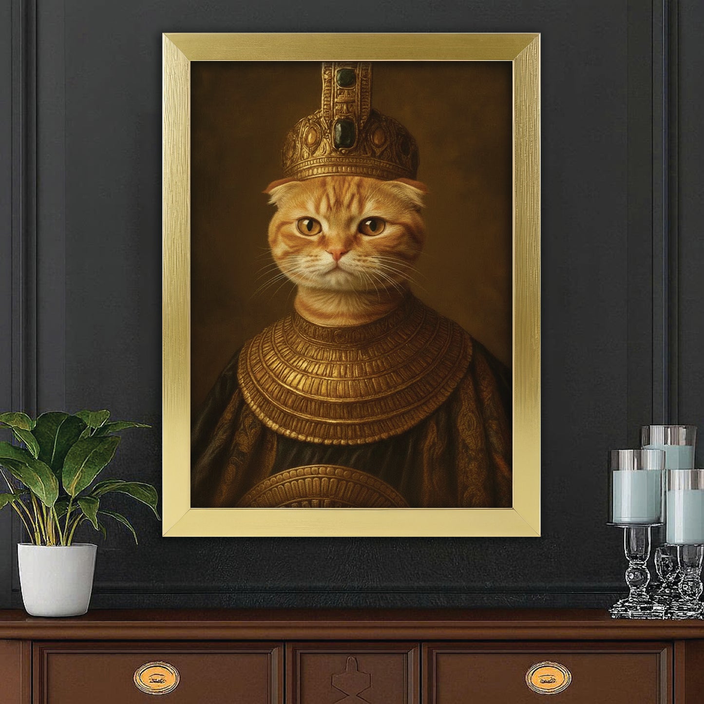 Custom Photo Cat Royal Style 1 Canvas Framed Wall Art Gift For Cat Lovers