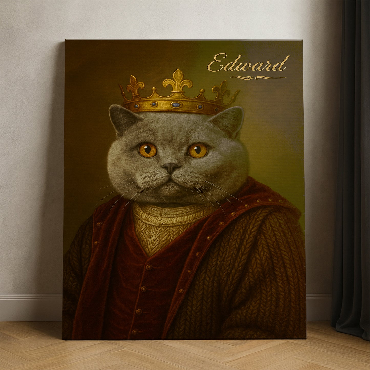 Custom Photo Crown King Cat Canvas Gift For Cat Lovers
