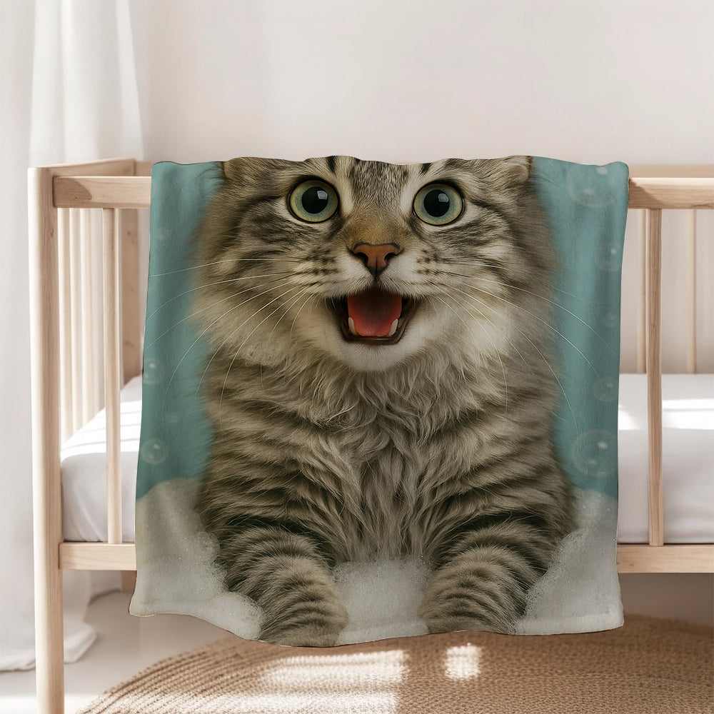 Custom Photo Cat In Bathtub With Duck Toy Blanket