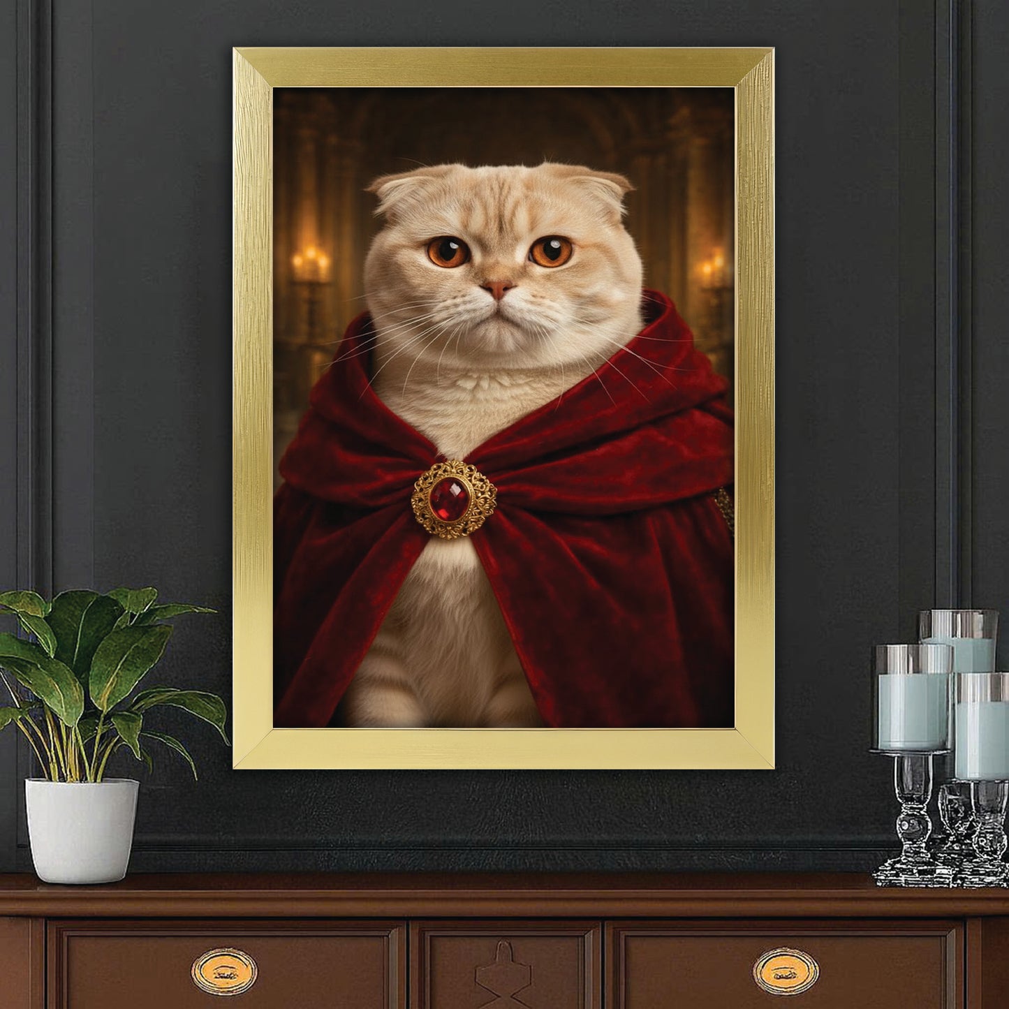 Custom Photo King Royal Cat Canvas Framed Wall Art Gift For Cat Lover