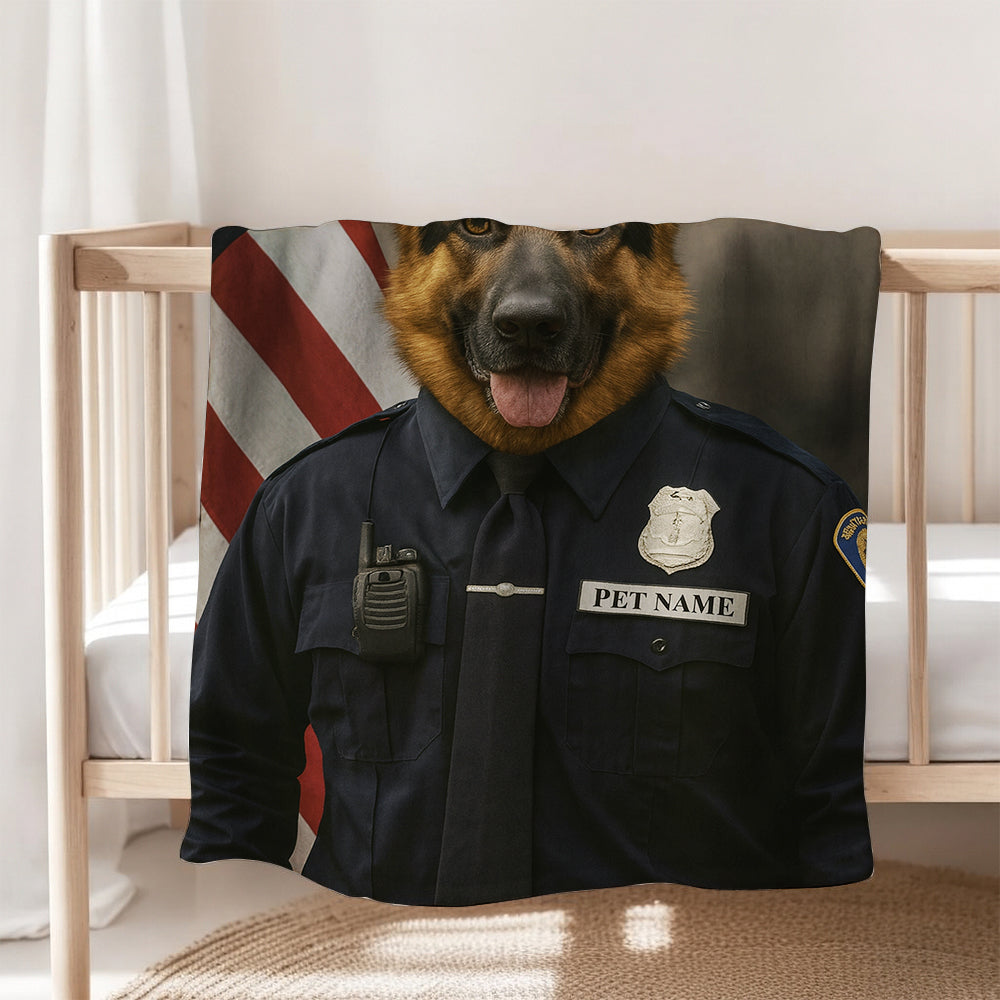 Custom Dog Photo Policeman Blanket For Dog Lover