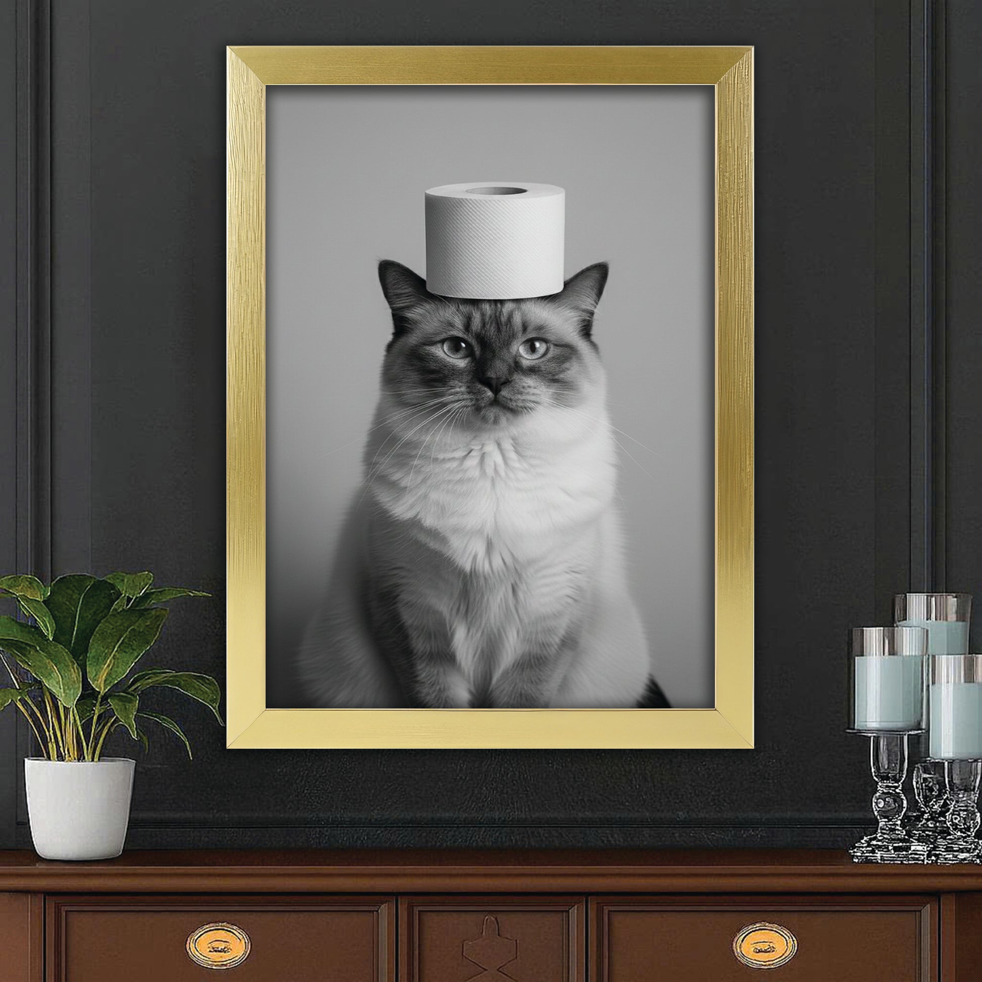 Custom Photo Cat Bathroom Style 11 Canvas Framed Wall Art Gift For Cat Lovers