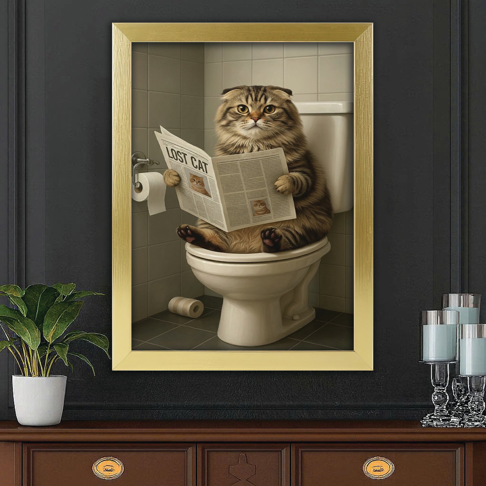 Custom Photo Bathroom Cat Canvas Framed Wall Art Gift For Cat Lovers