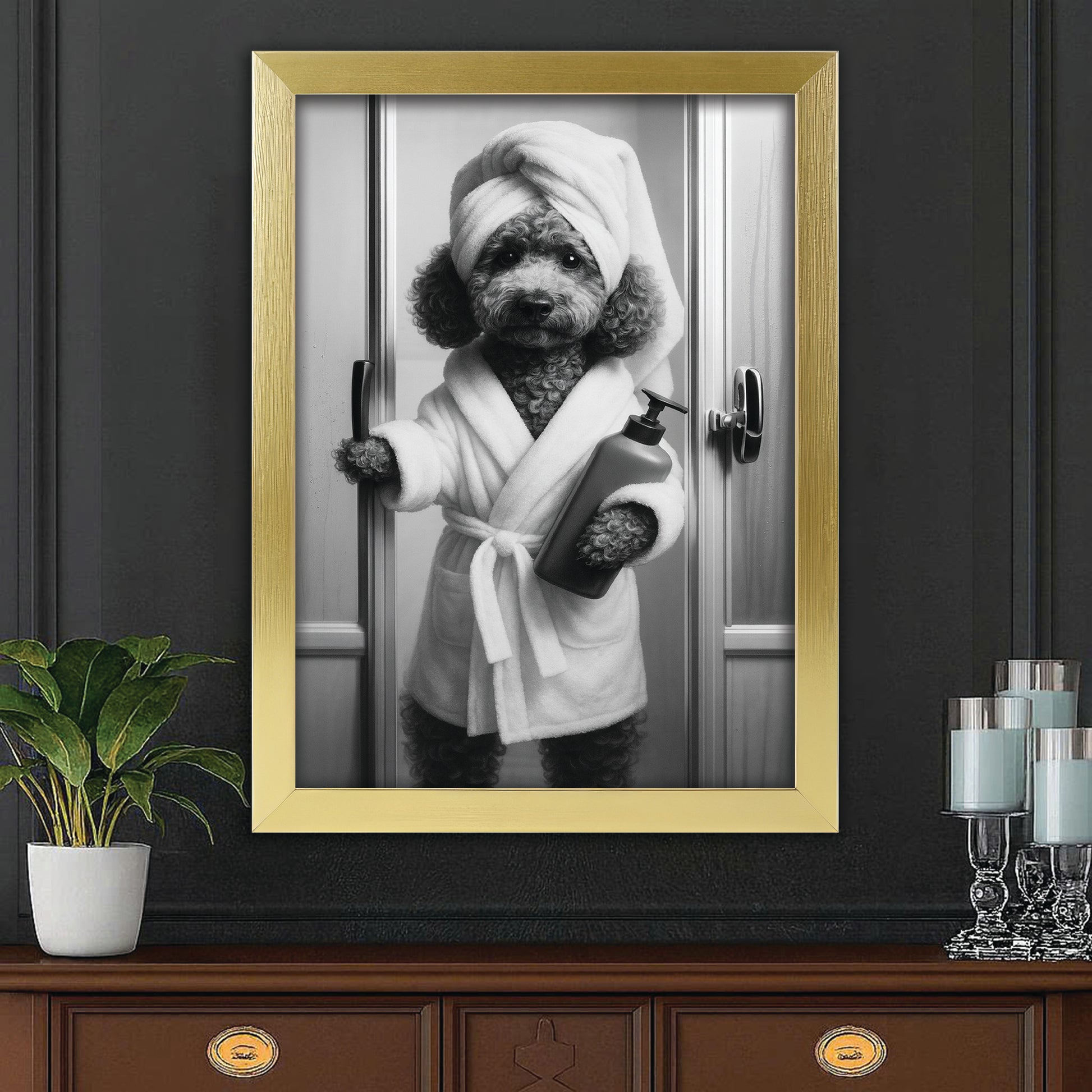 Custom Photo Dog Bathrobe Bathroom Canvas Framed Wall Art Gift For Dog Lovers