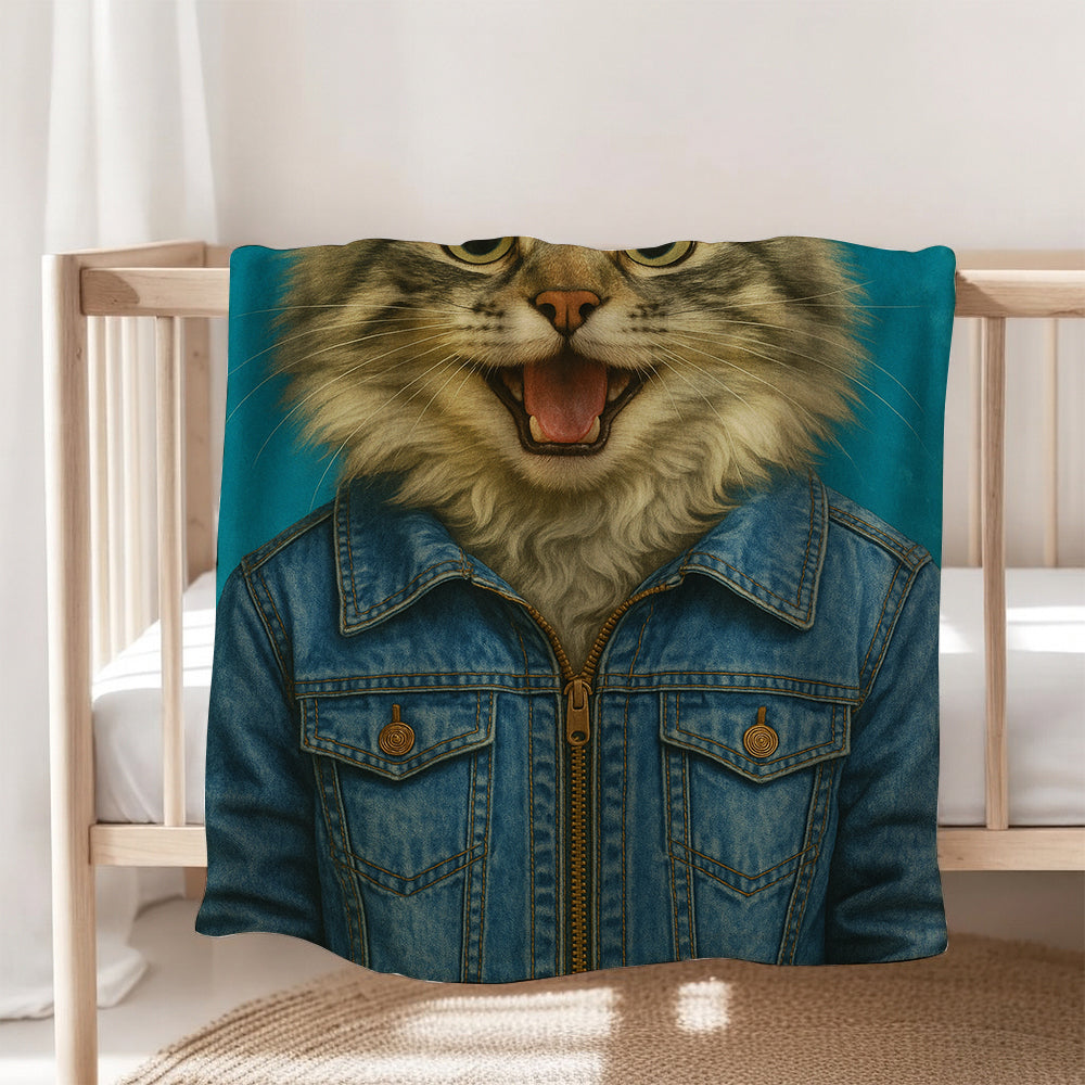 Custom Photo Denim Cat Blanket Gift For Cat Lovers