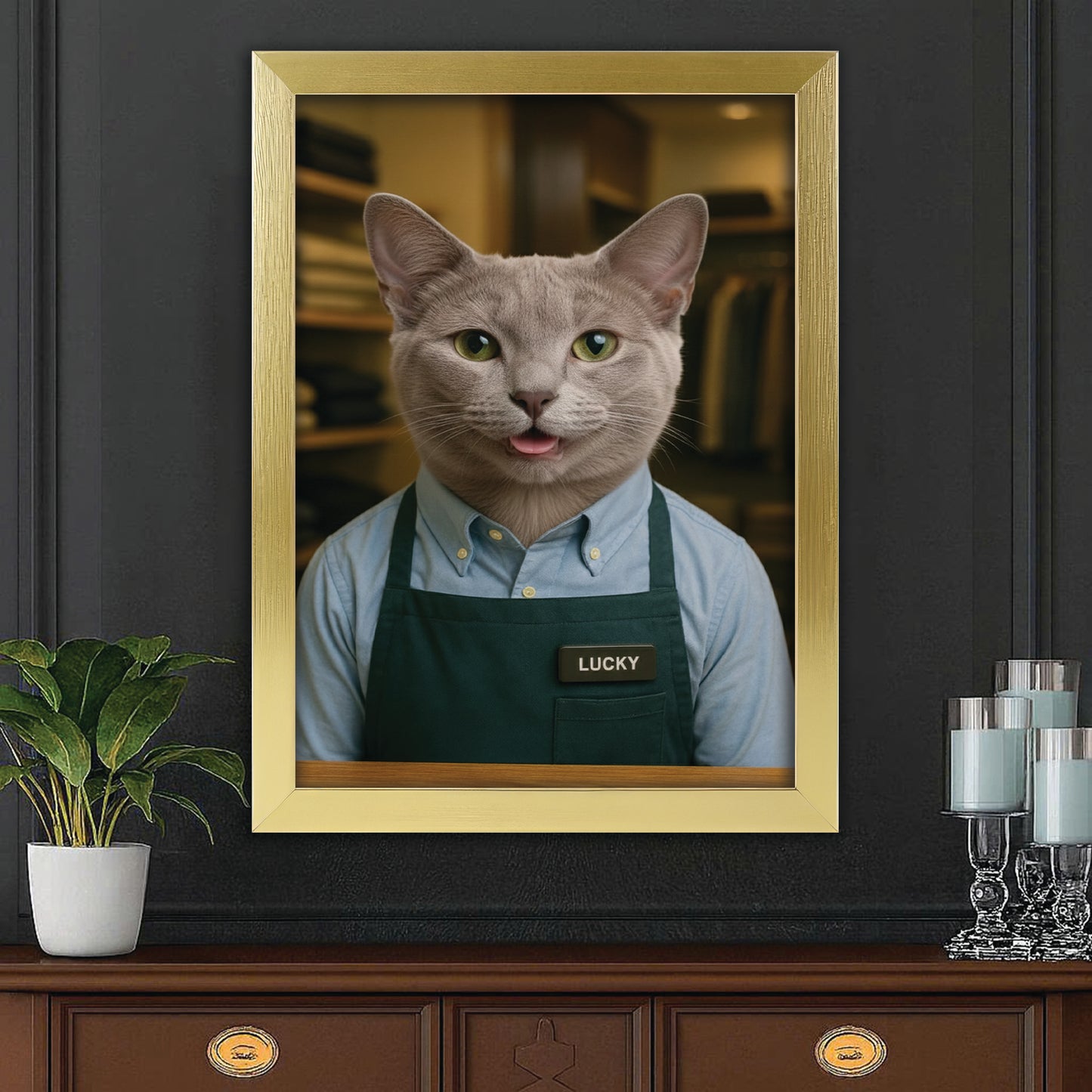 Custom Photo Clothing Store Cat Canvas Framed Wall Art Gift For Cat Lovers