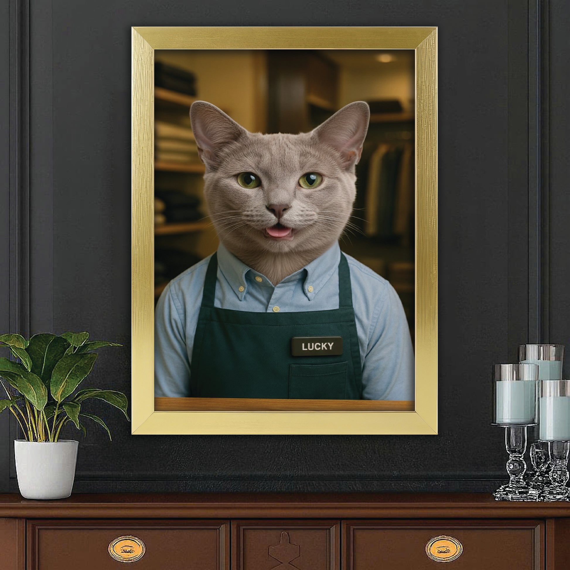 Custom Photo Clothing Store Cat Canvas Framed Wall Art Gift For Cat Lovers