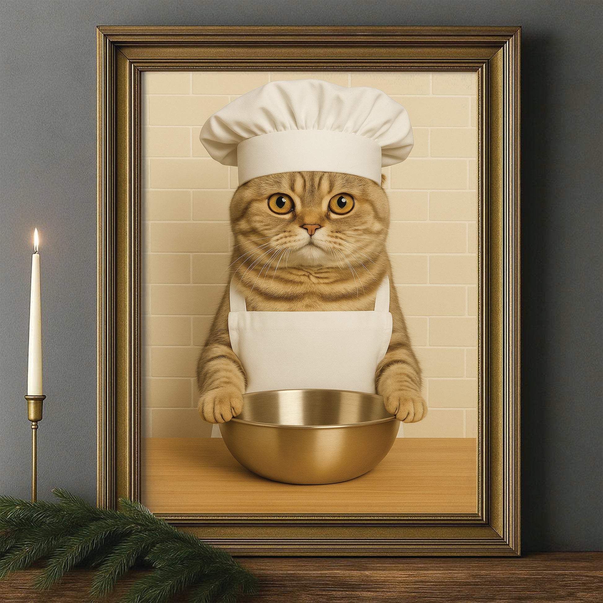 Custom Photo Cat Chef Canvas Framed Wall Art Gift For Cat Lovers