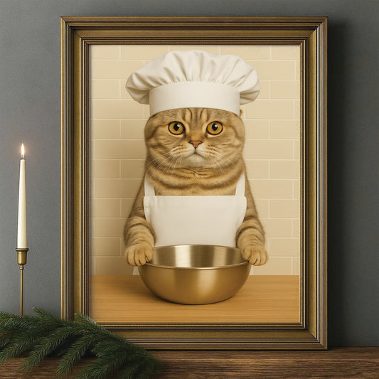 Custom Photo Cat Chef Canvas Framed Wall Art Gift For Cat Lovers