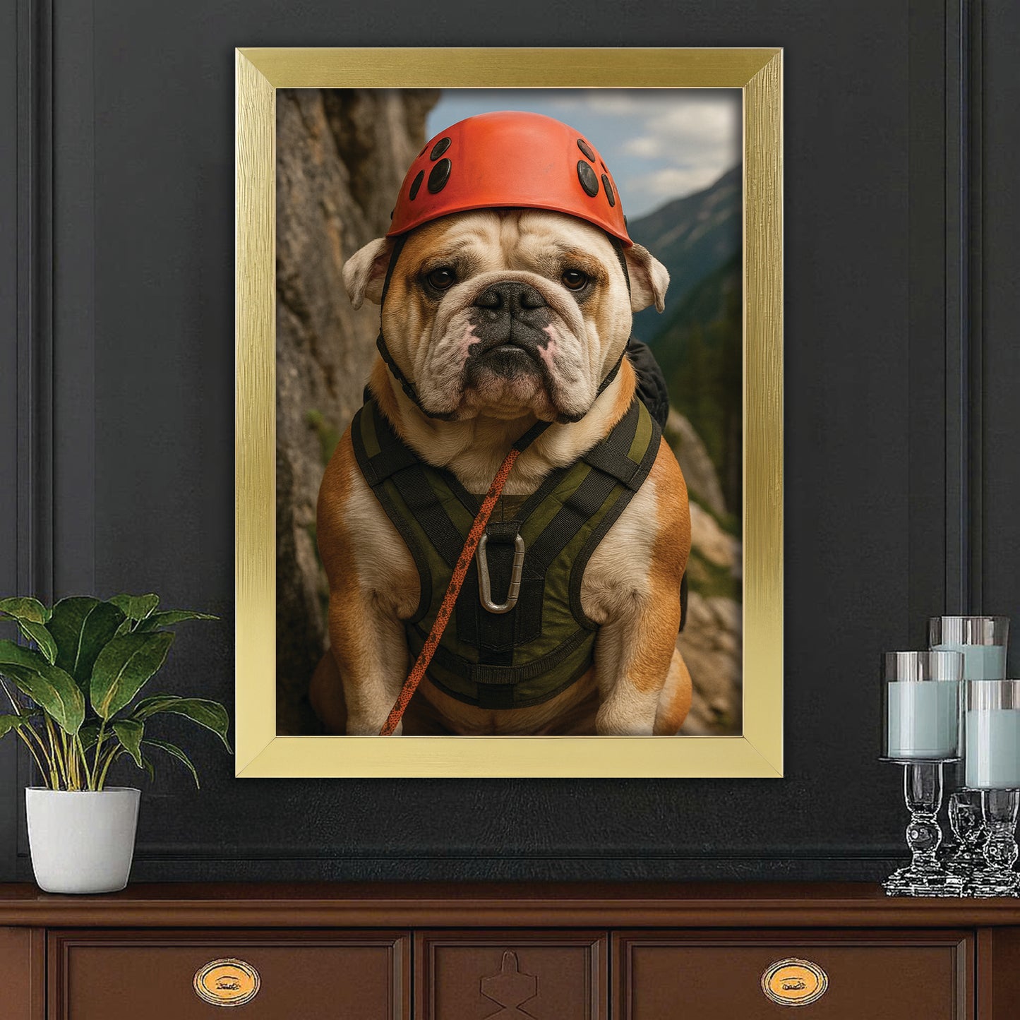 Custom Photo Rock Climber Dog Canvas Framed Wall Art Gift For Dog Lover