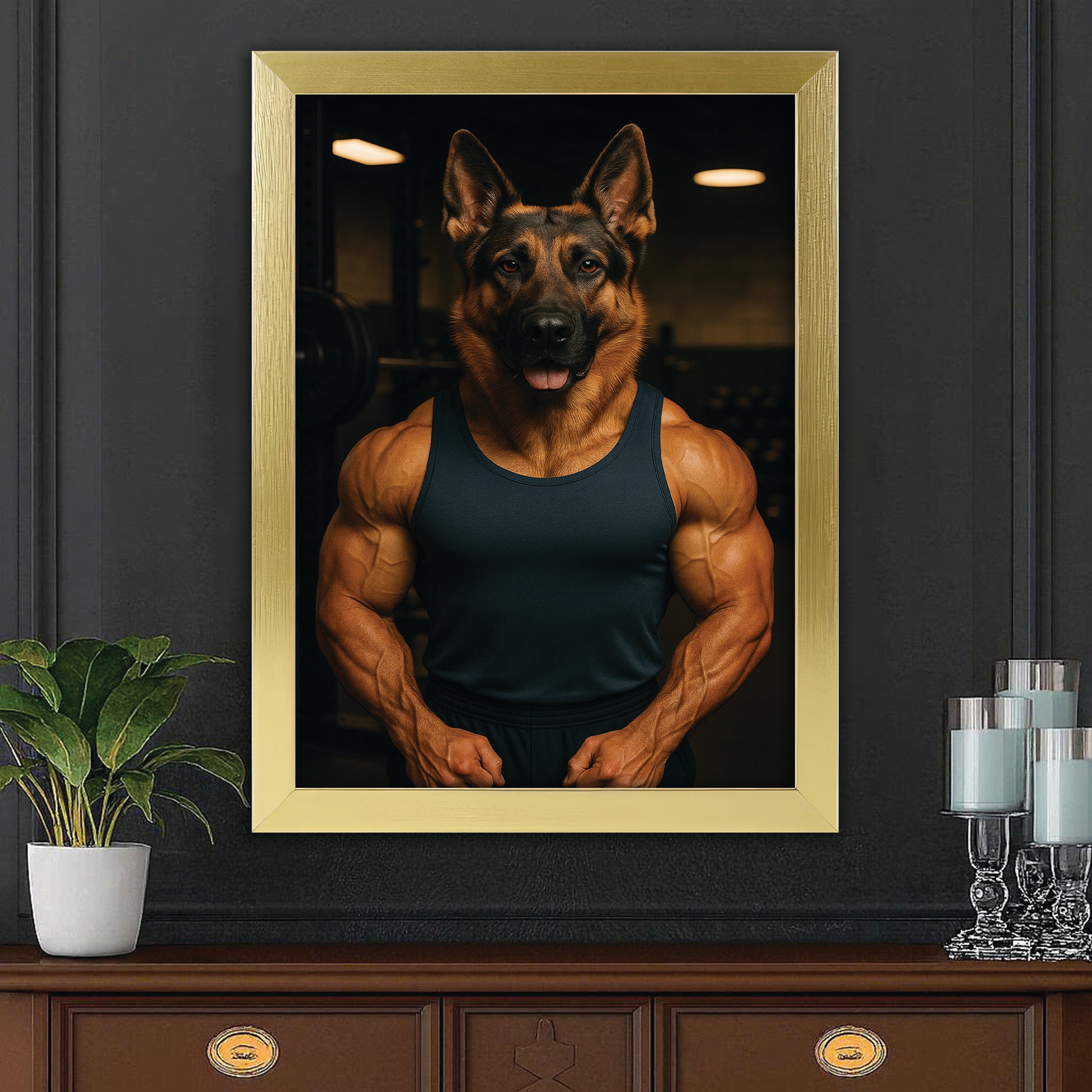 Custom Photo Body Builder Dog Canvas Framed Wall Art Gift For Dog Lovers