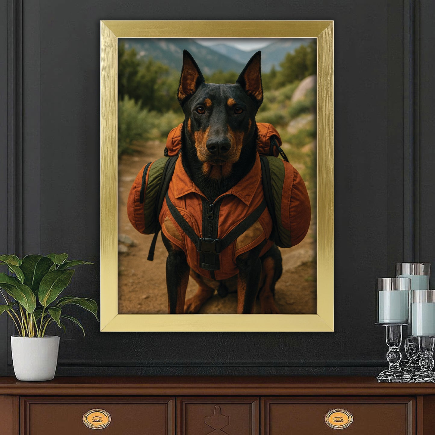 Custom Photo Backpacking Hiking Dog Canvas Framed Wall Art Gift For Dog Lovers