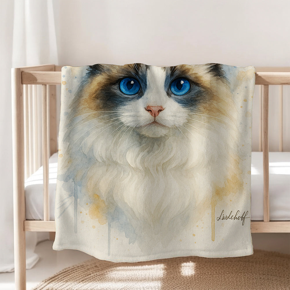 Custom Photo Cat Watercolor Artwork Blanket