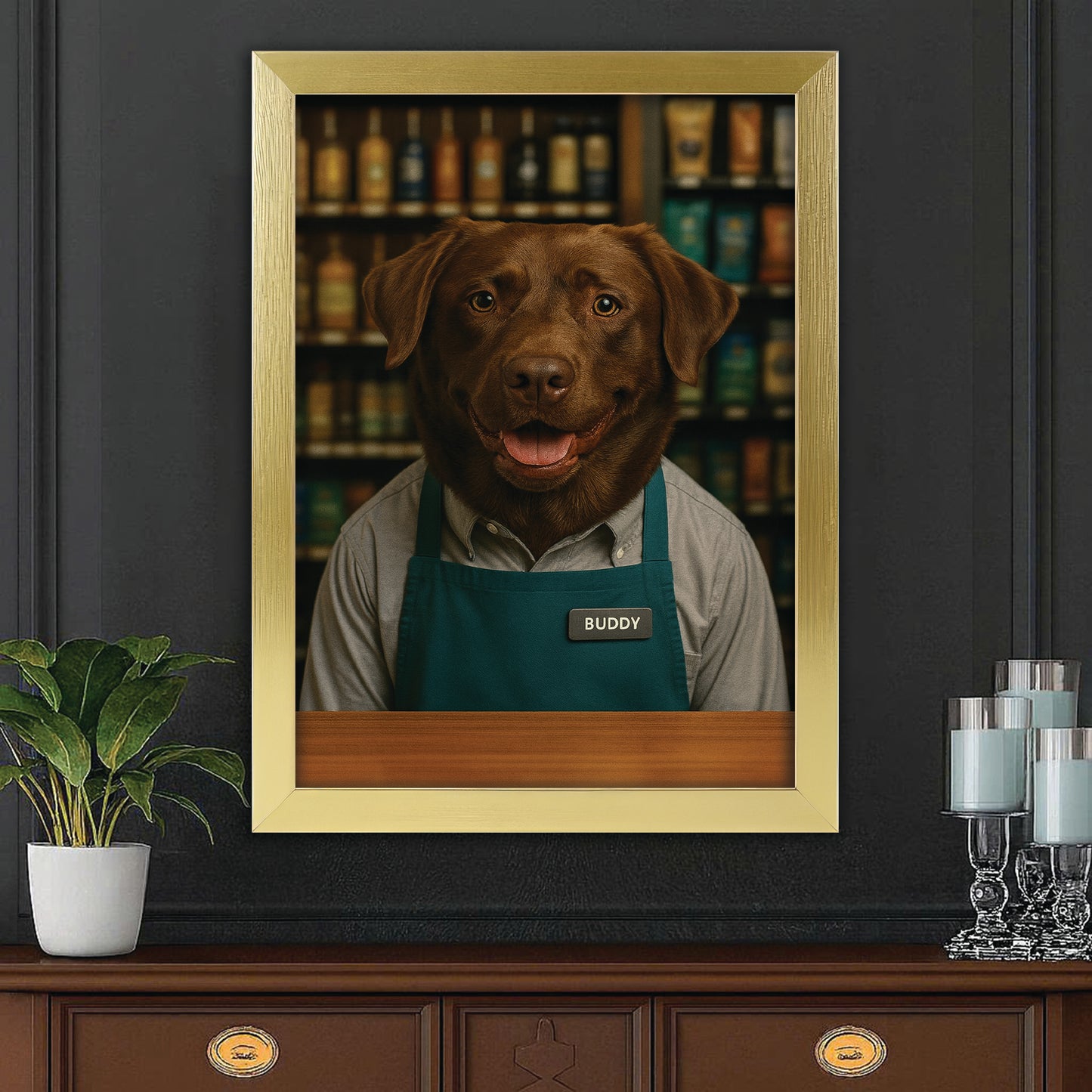 Custom Photo Shop Owner Dog Canvas Framed Wall Art Gift For Dog Lovers