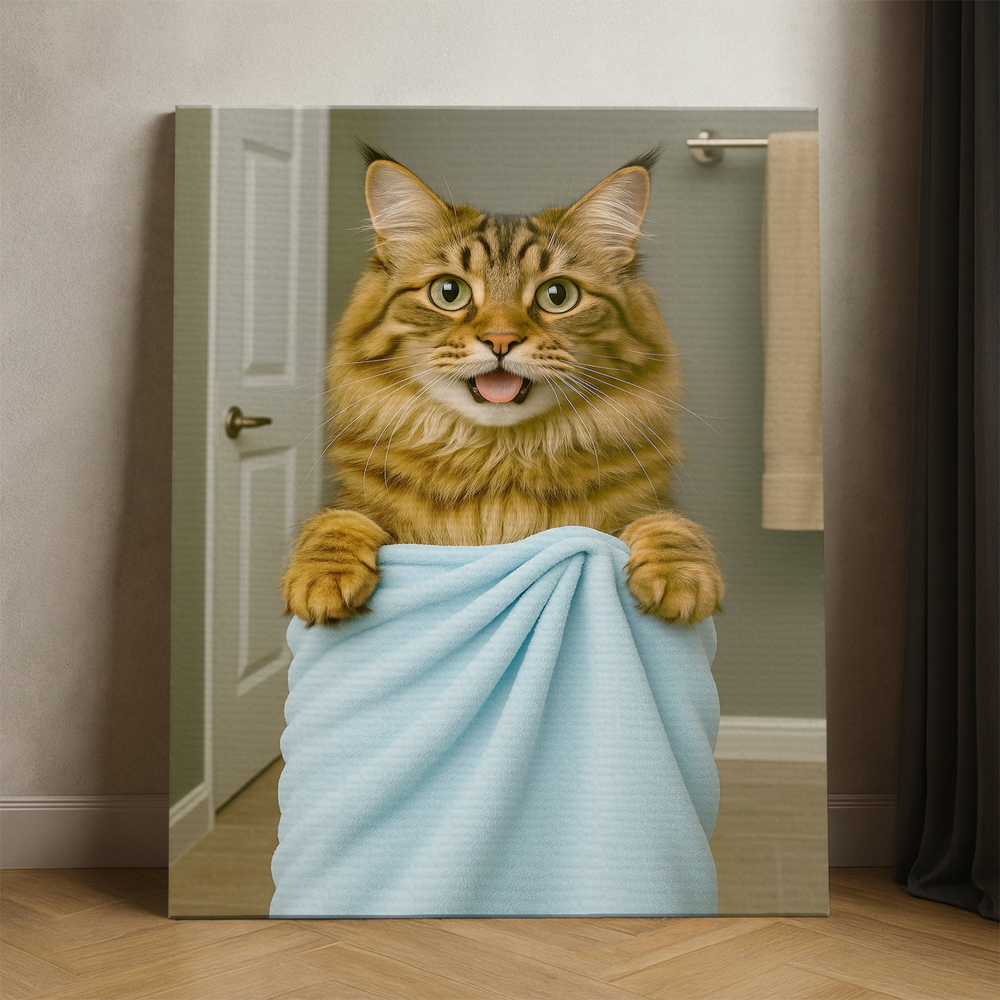 Custom Cat Photo In Bathroom Canvas Cat Lover Gifts